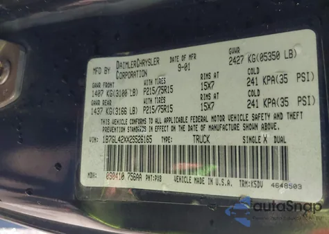 2002 Dodge Dakota Slt z USA, uszkodzony, nr VIN 1B7GL42XX2S526165